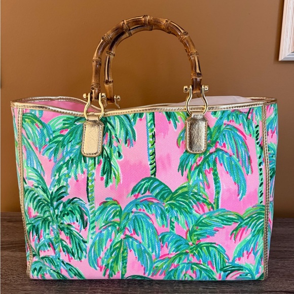 NWT Lilly Pulitzer Greydon Canvas Tote Pink Blossom Suite Views - Picture 4 of 5